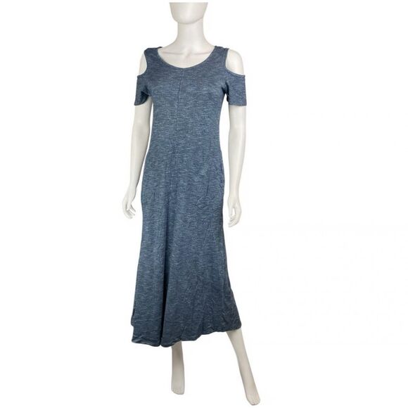 ✨Soft Surroundings Electra Cold Shoulder Blue Maxi Sz Large Dress✨ - Picture 3 of 9